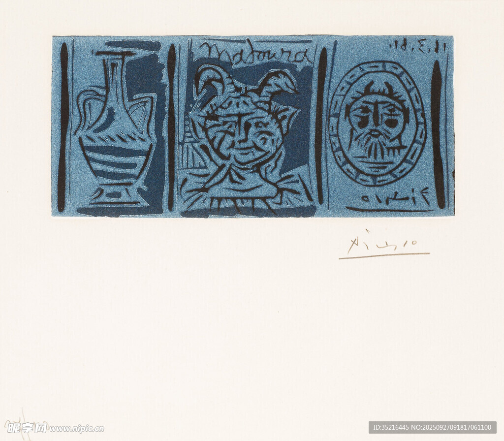 藍(lán)色復(fù)古圖案裝飾畫