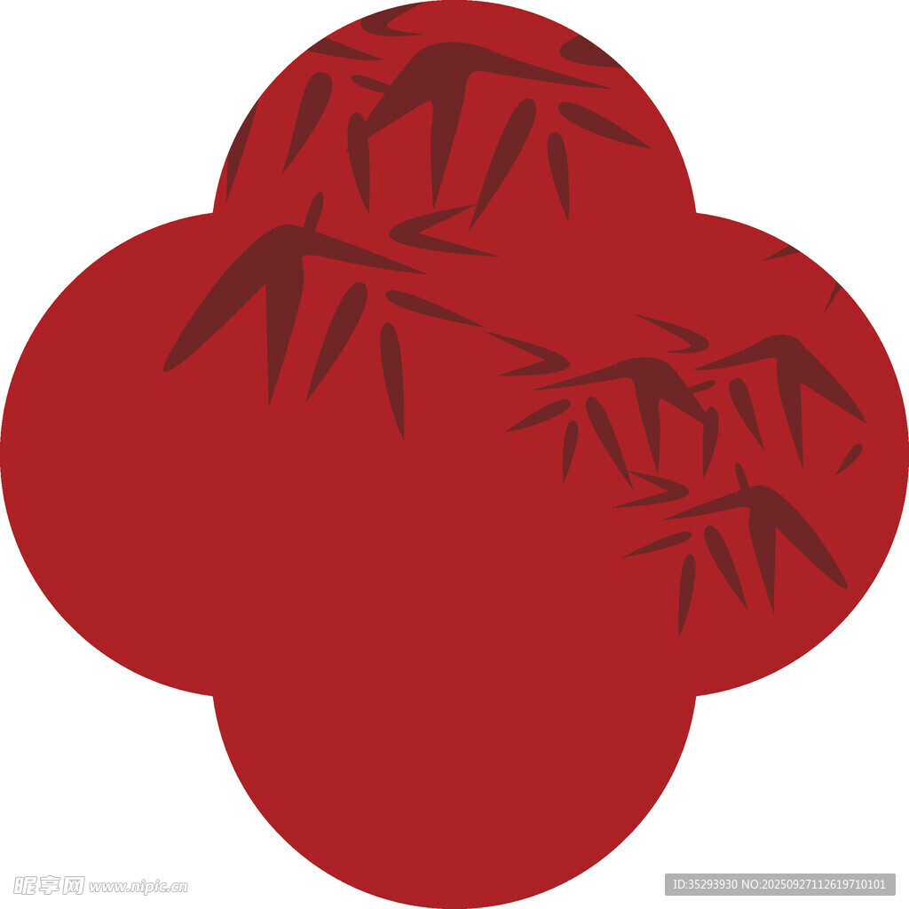 紅底竹葉中式四葉草圖案