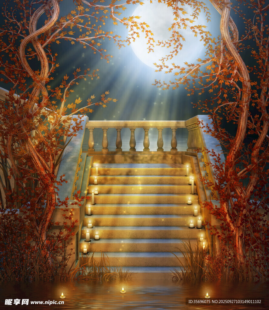 夢幻森林中的發(fā)光神秘階梯