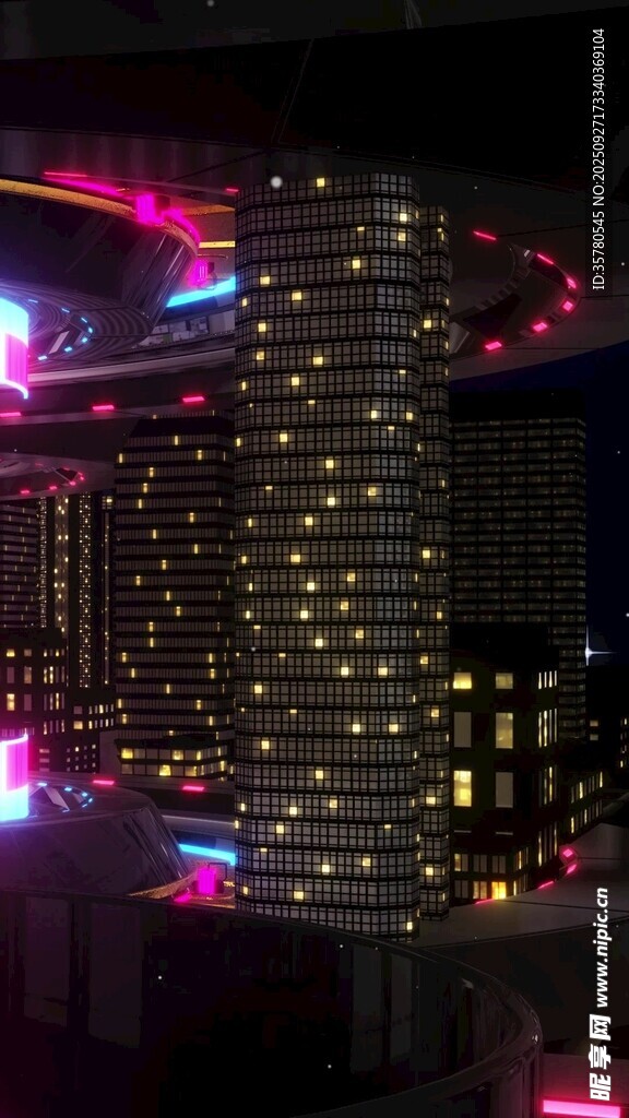 霓虹閃爍的都市夜景