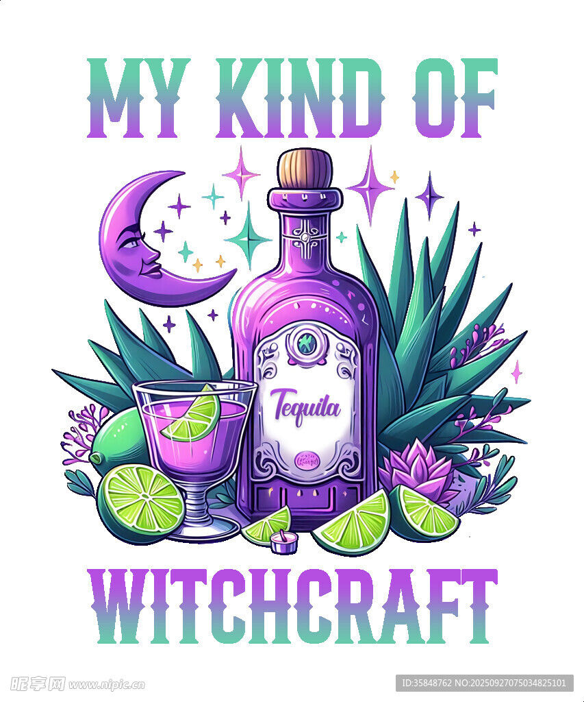 魔法女巫主題酒瓶插畫