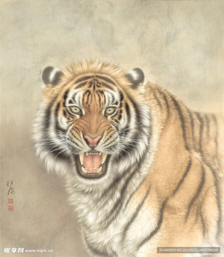 國畫中的威猛老虎
