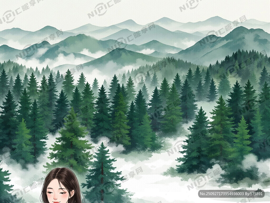近景一位女生上半身一臉享受森林