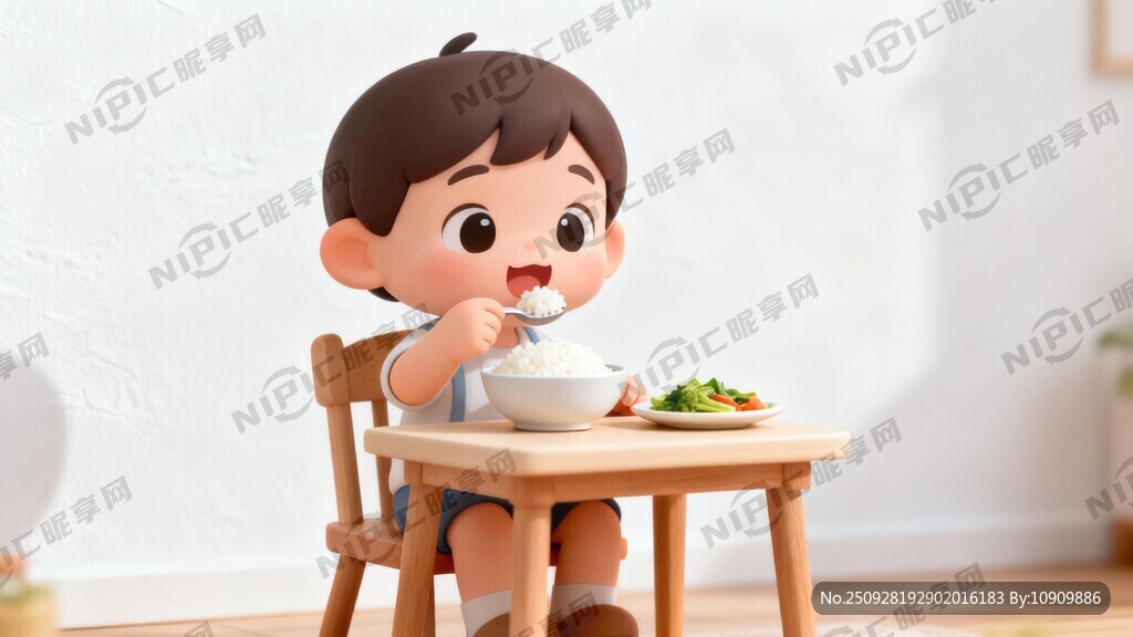 自己吃飯的小孩