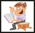 男子坐樹樁開心看書