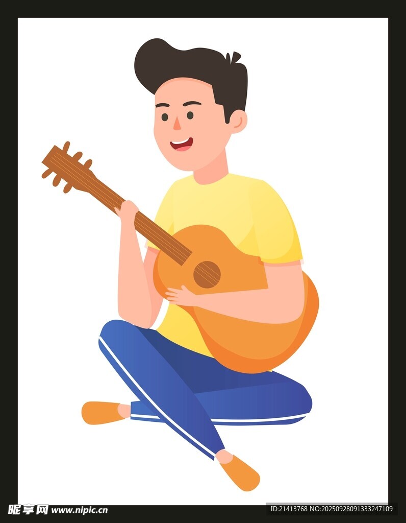 男子愜意彈奏吉他