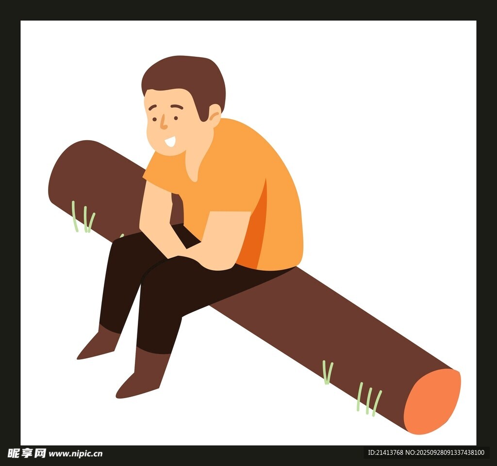 男子坐木頭上沉思