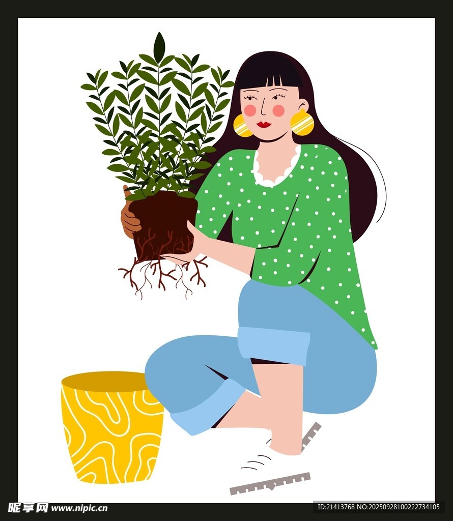 女孩綠植