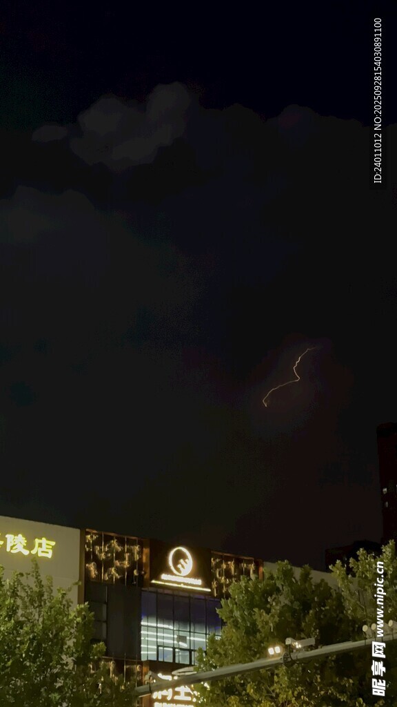 夜空中的閃電與城市景象