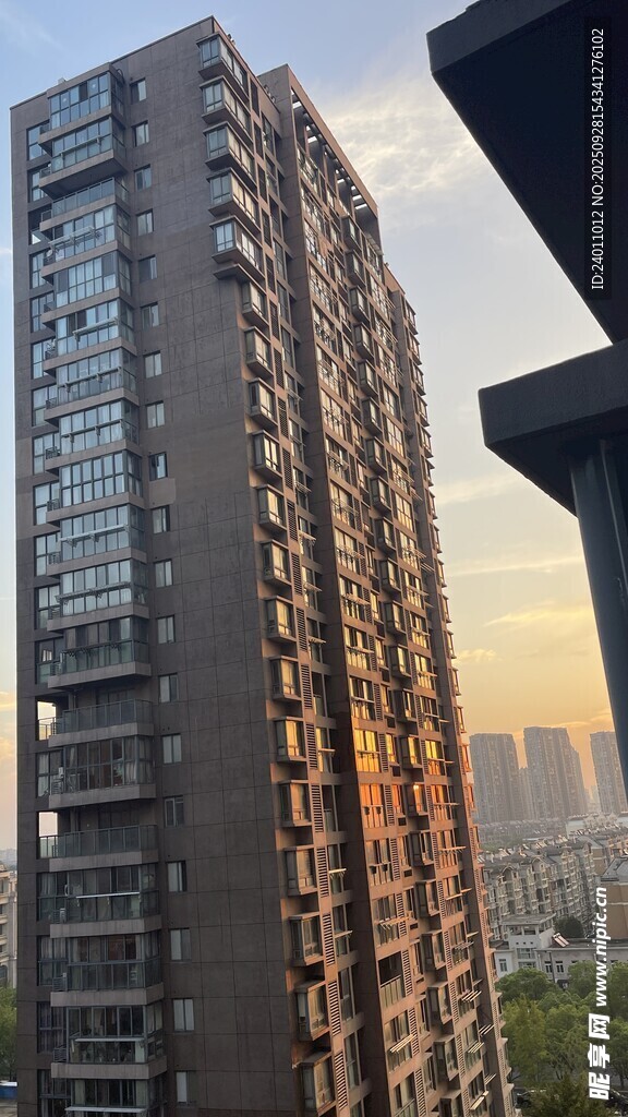夕陽下的高層居民樓