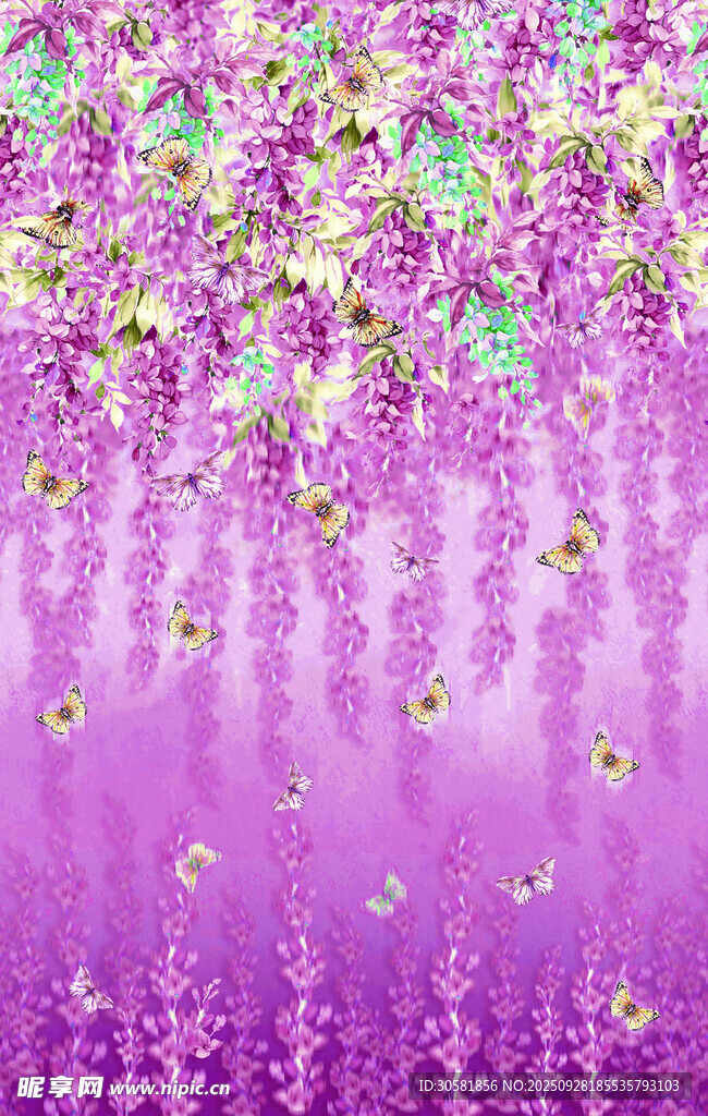 夢幻紫色花卉垂墜背景