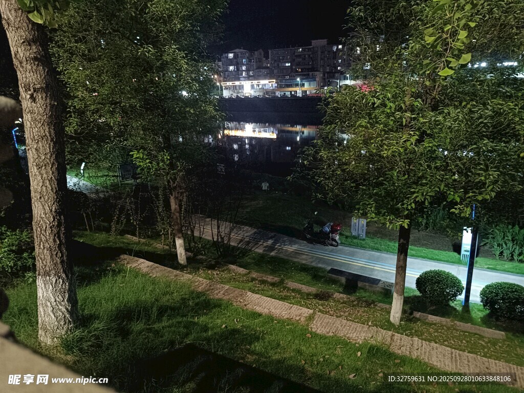 夜晚城市公園靜謐景致