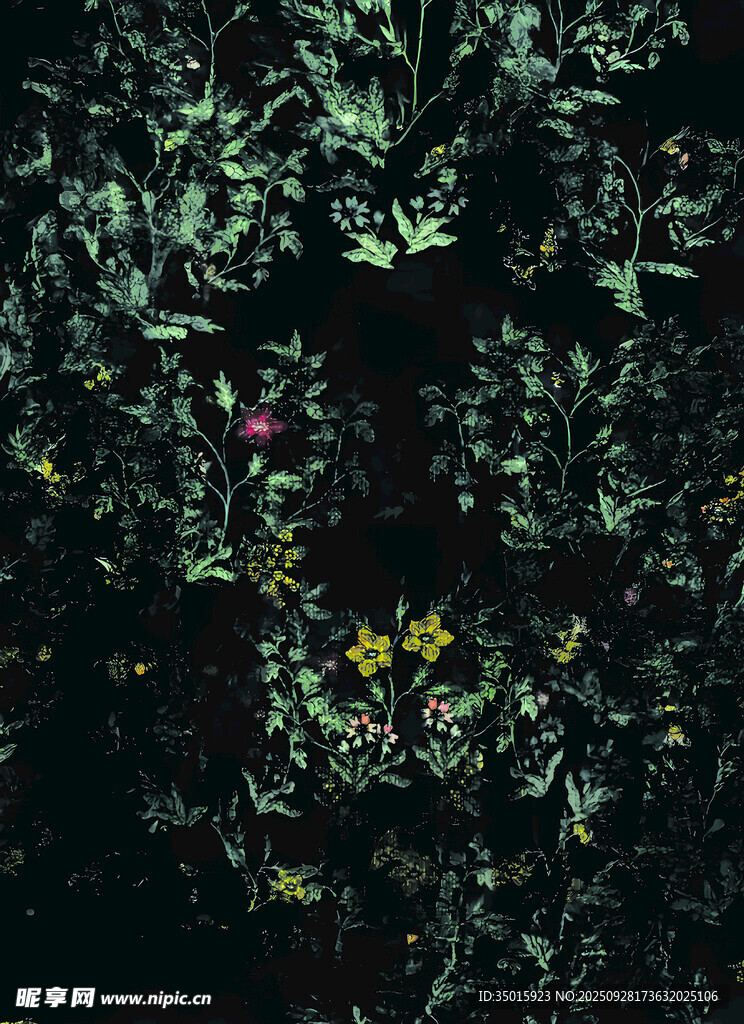 暗夜中的多彩花卉
