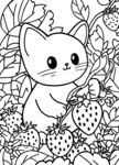 小貓摘草莓黑白插畫(huà)