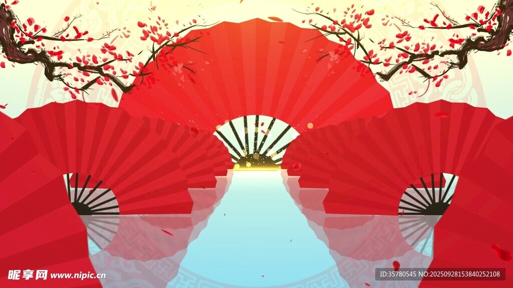 紅色折扇營(yíng)造中式氛圍