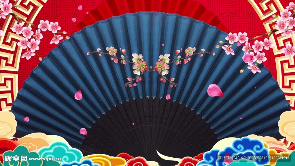中式折扇裝飾喜慶圖案