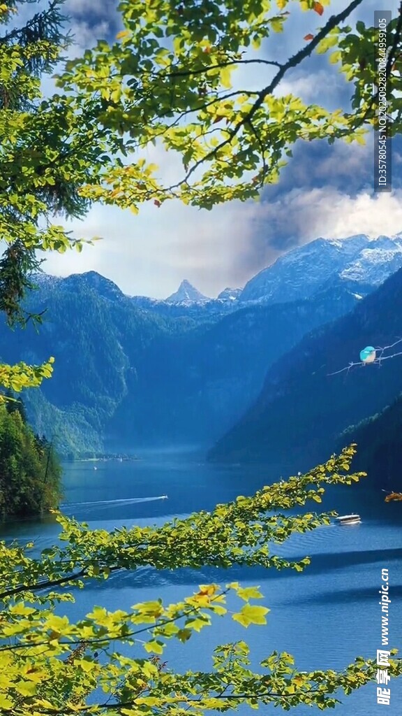 湖畔青山間的清新景致