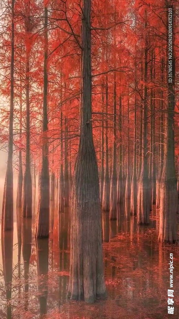 秋日紅杉林的夢(mèng)幻景致