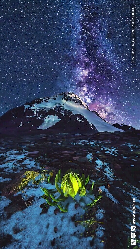 雪山星空下的露營帳篷