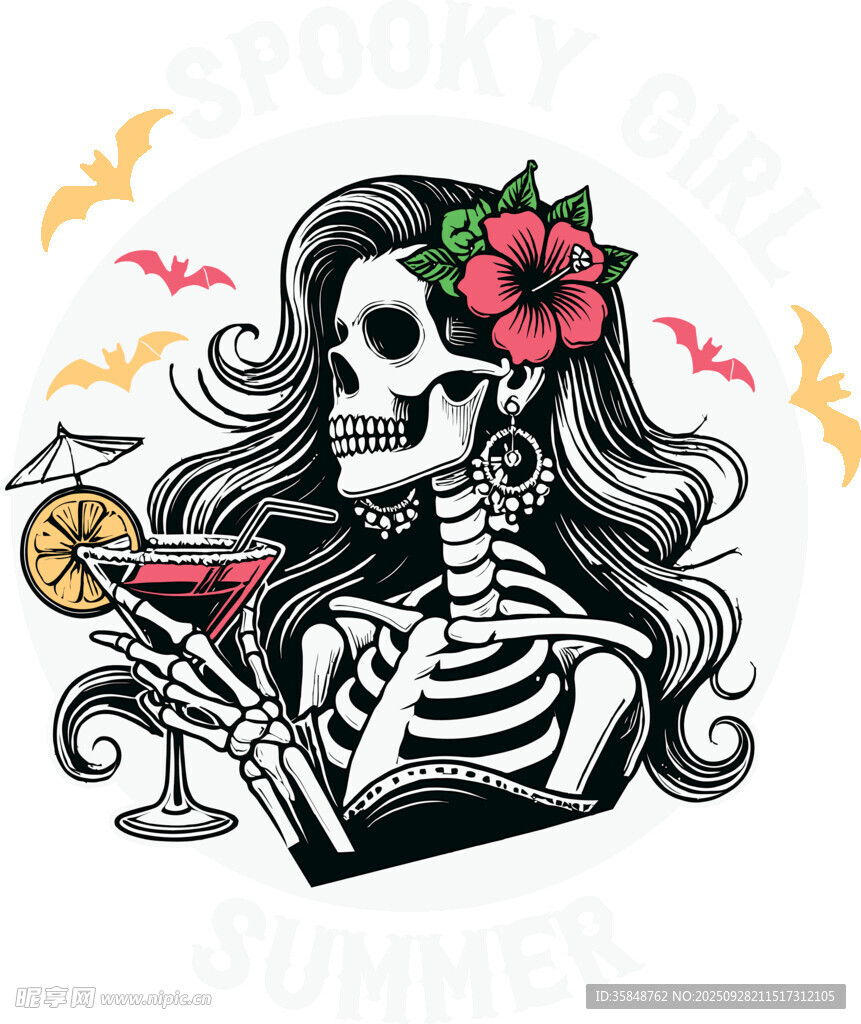 骷髏女郎手持雞尾酒