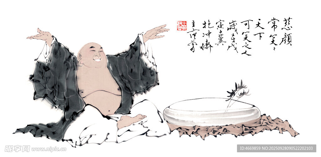 水墨風格老者撫琴圖