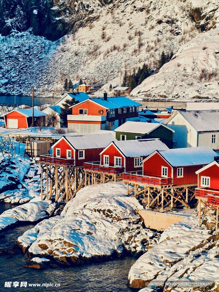 海邊彩色木屋風(fēng)景