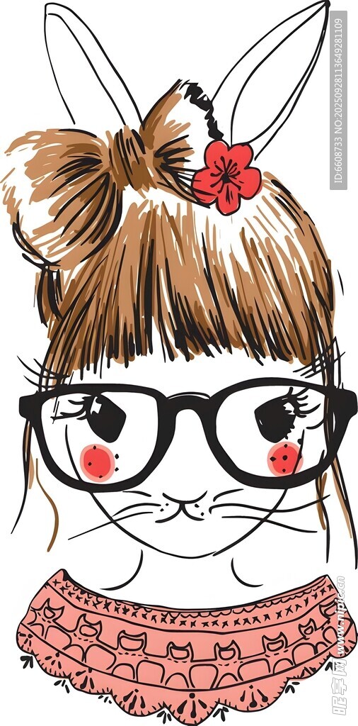 戴眼鏡的可愛兔耳女孩