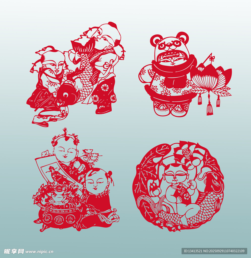 傳統(tǒng)剪紙風(fēng)新年吉祥圖案