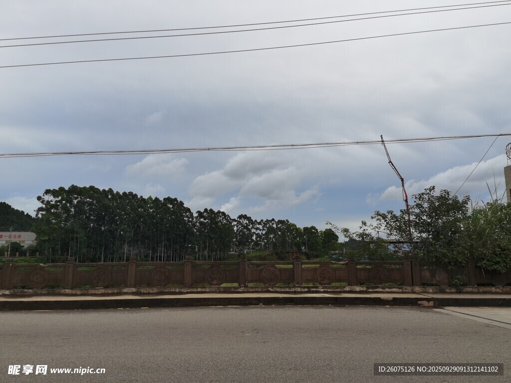 城郊空曠道路旁的自然景致
