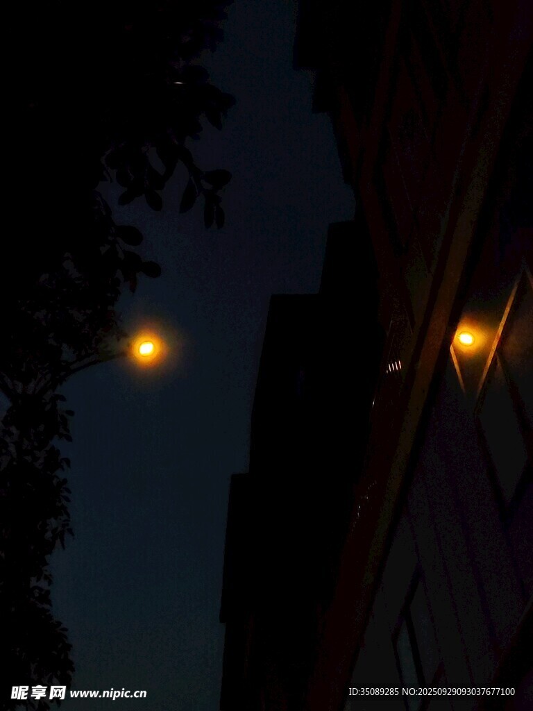夜幕下的街燈與建筑