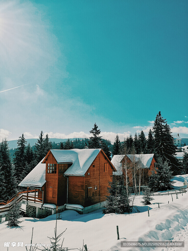 冬日雪覆木屋的靜謐美景