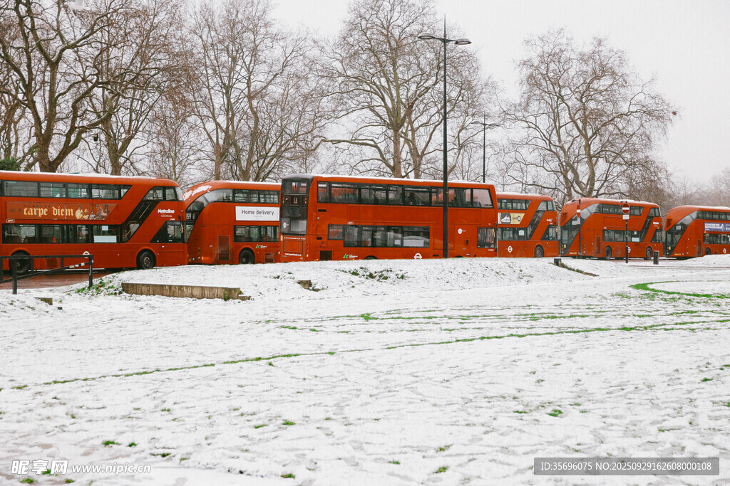 雪地中的橙色列車