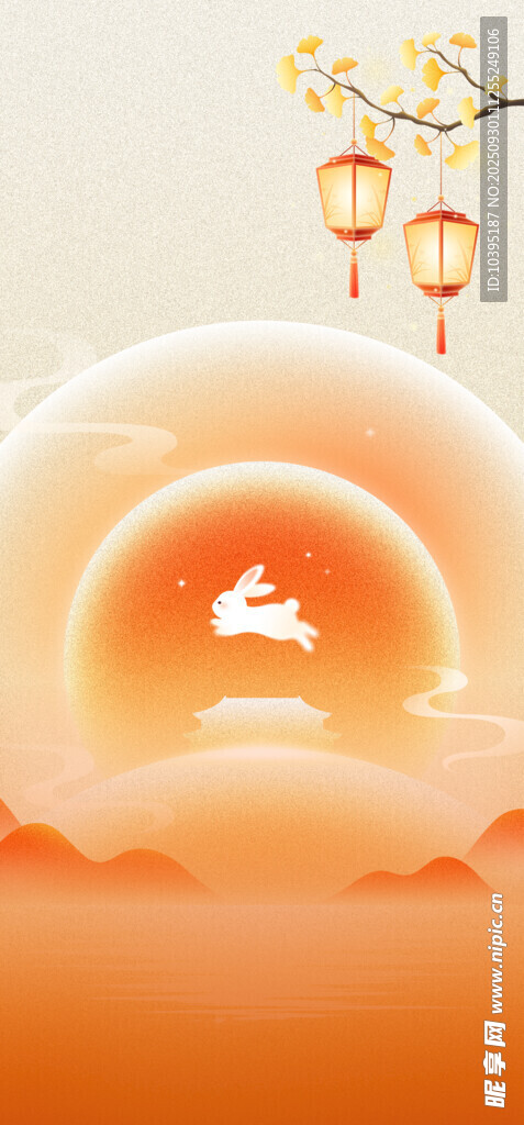 中秋月夜玉兔伴燈籠