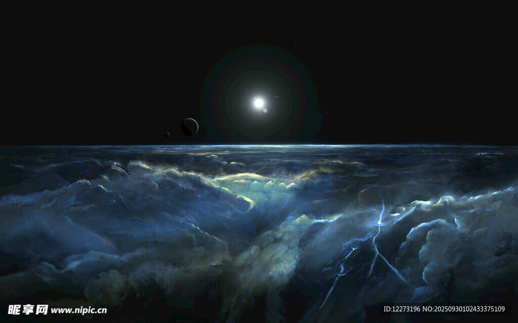 夜海月光下的奇幻波浪景觀