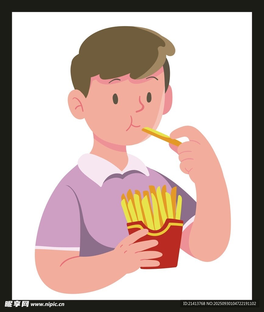 男孩享用美味薯條