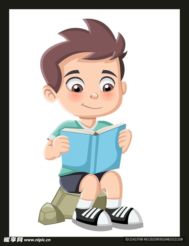 小男孩開心閱讀書籍