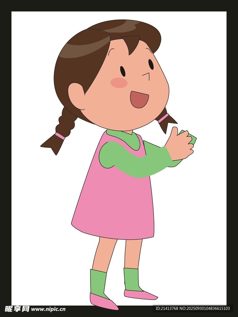 扎辮女孩開心做手勢