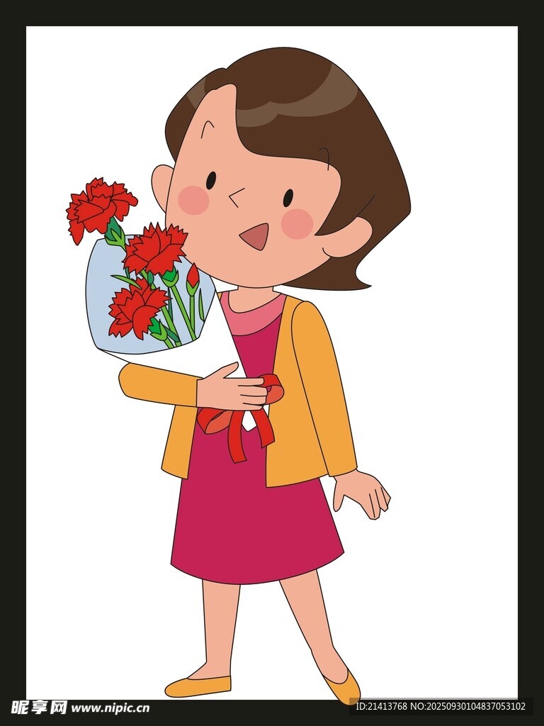 女孩手持鮮花笑容燦爛