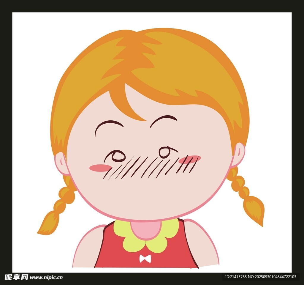扎辮小女孩的可愛表情