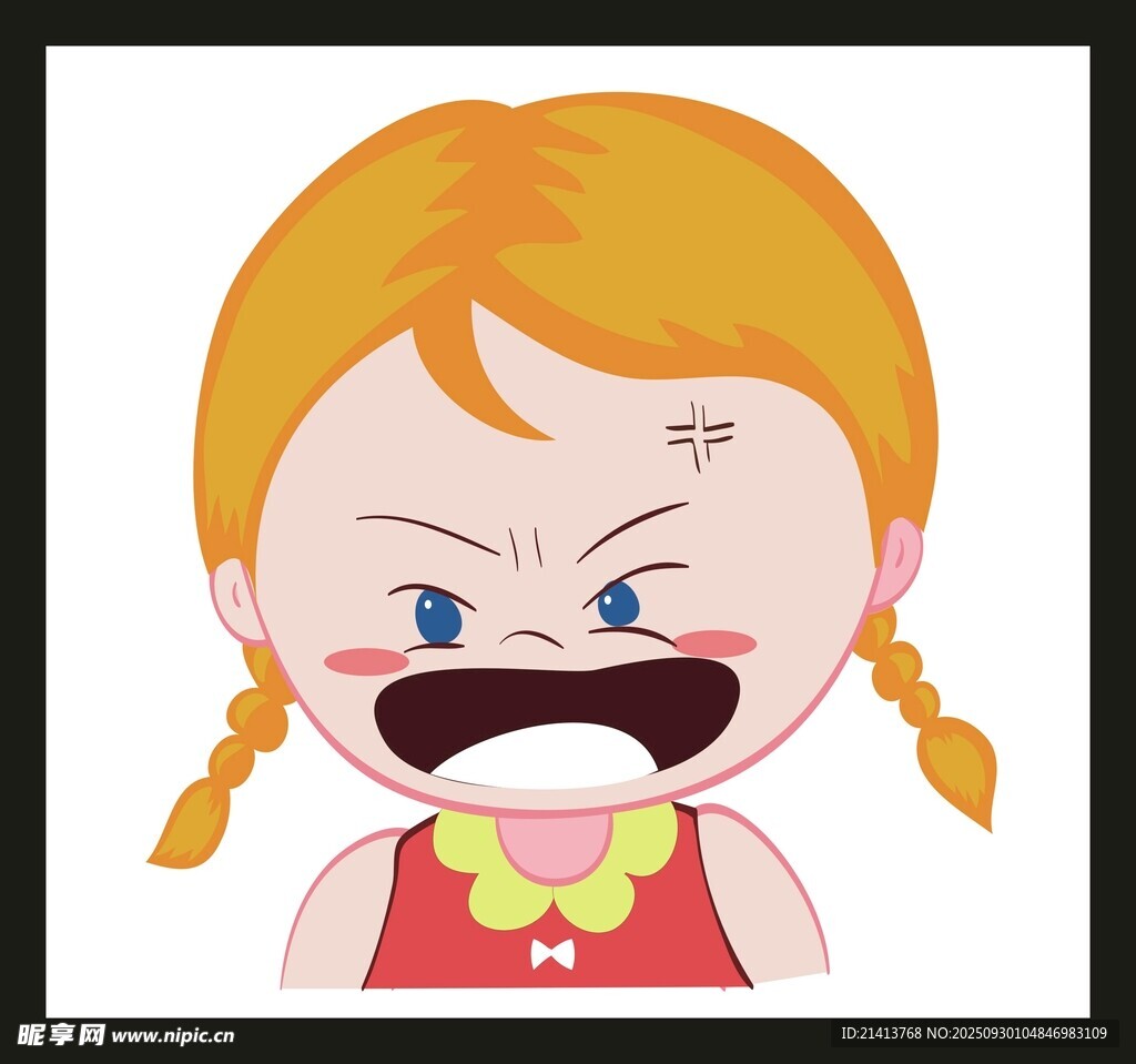 憤怒哭泣的扎辮小女孩