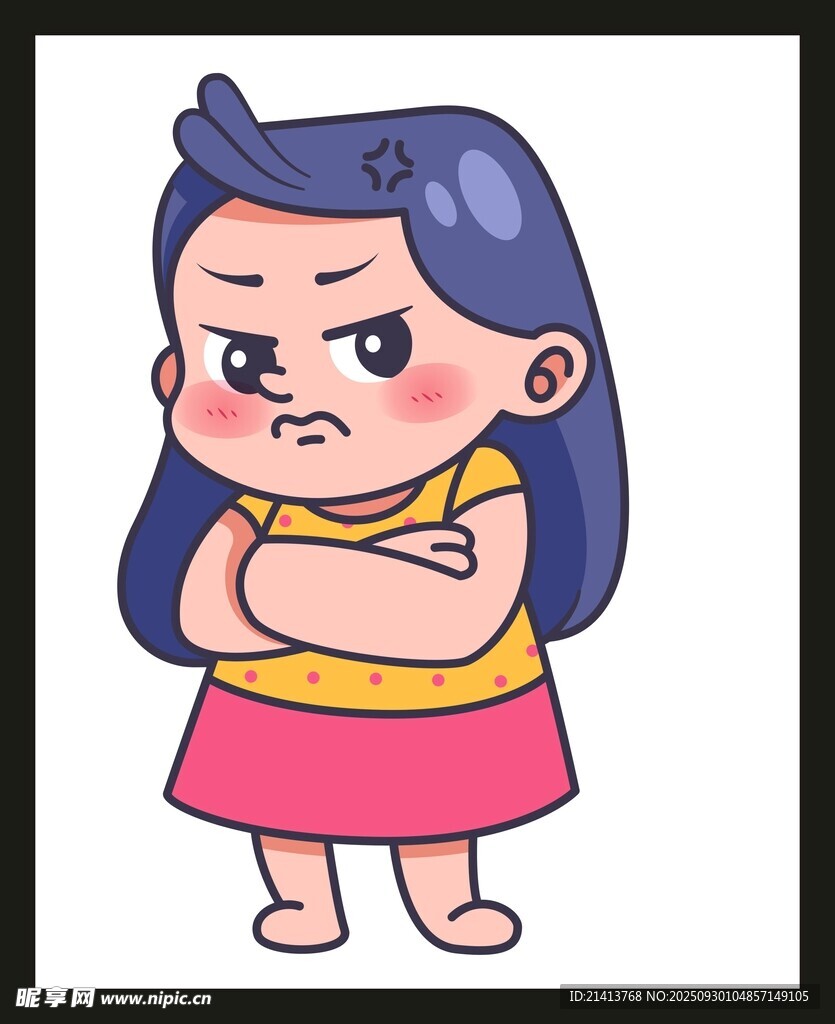 生氣的卡通女孩