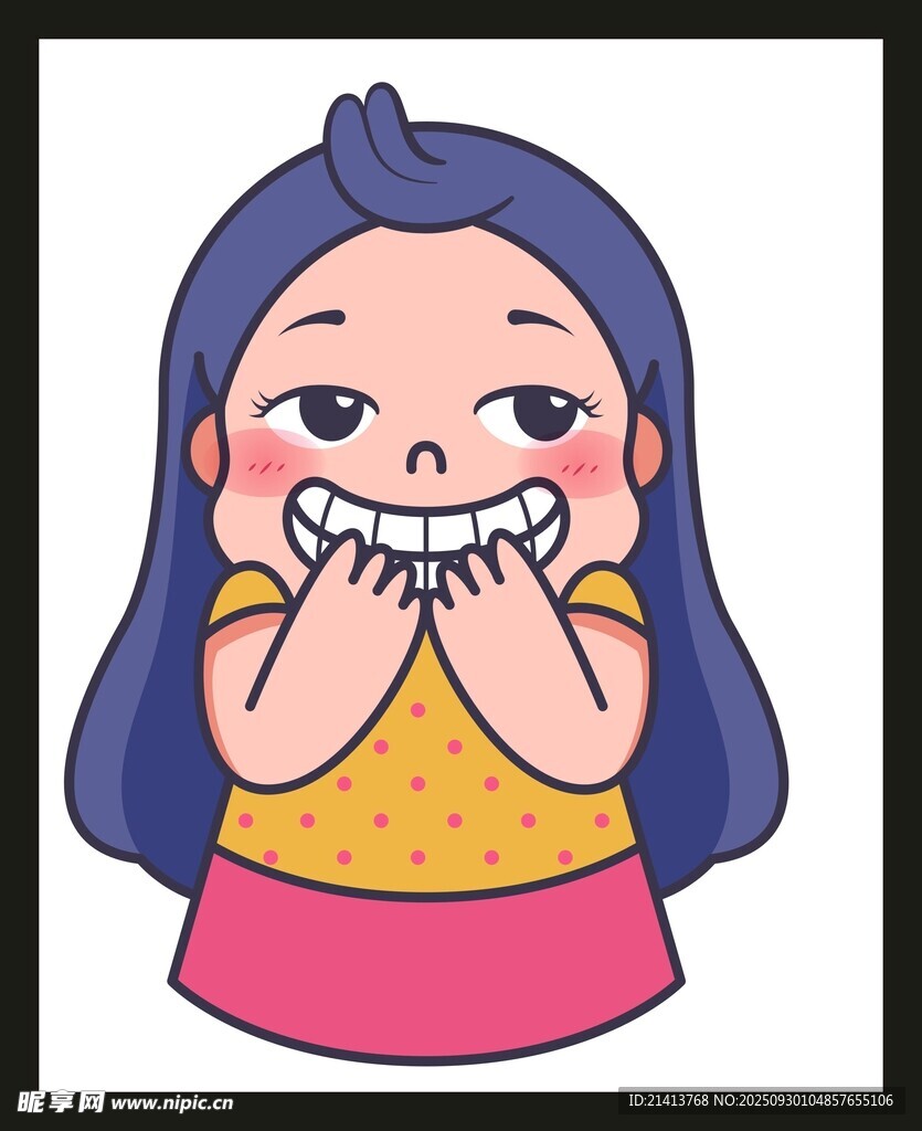 捂嘴笑的可愛卡通女孩