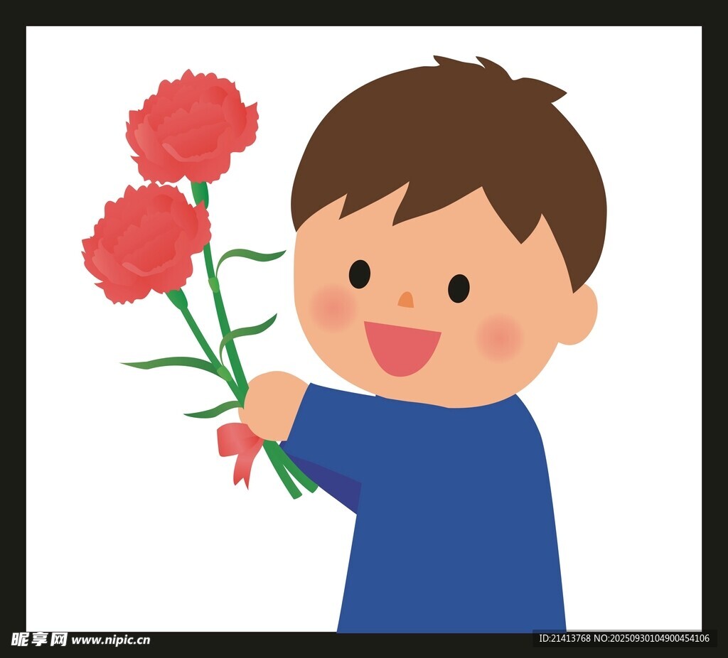 小男孩手持康乃馨