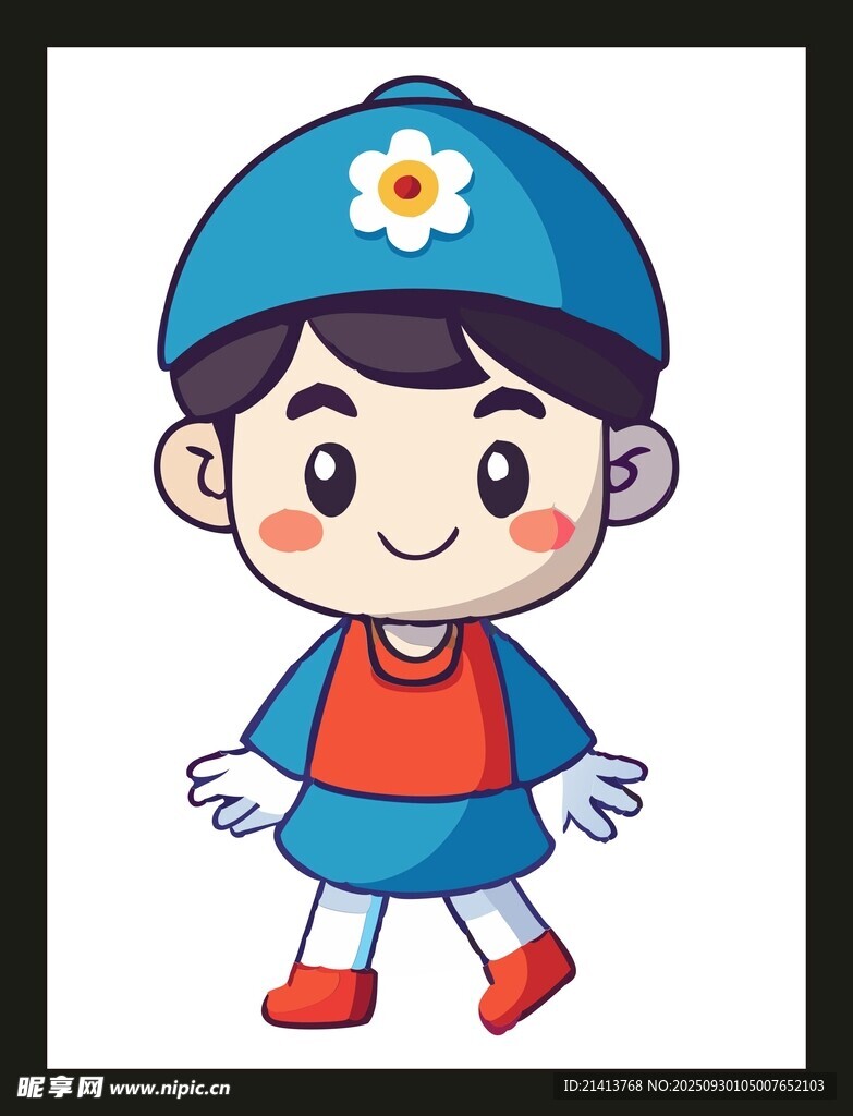 戴藍(lán)帽的可愛卡通小女孩