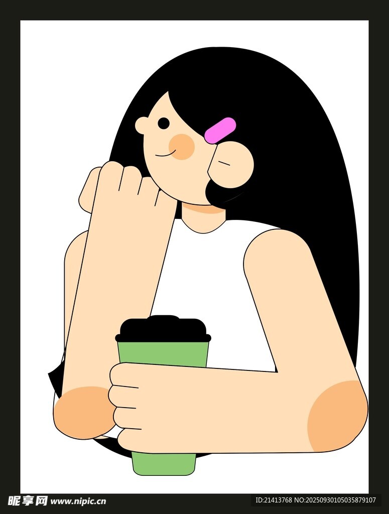 手持咖啡的沉思女孩