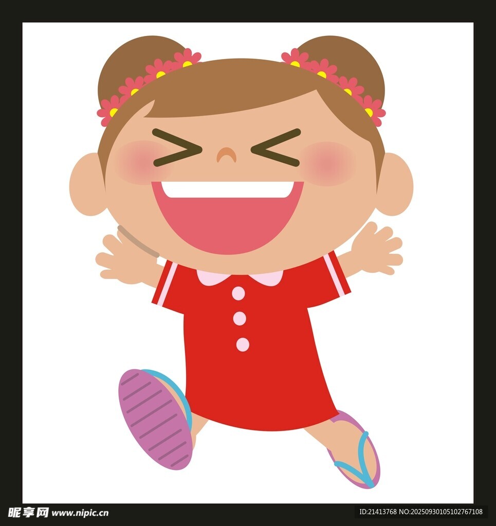 歡快跳躍的紅衣小女孩