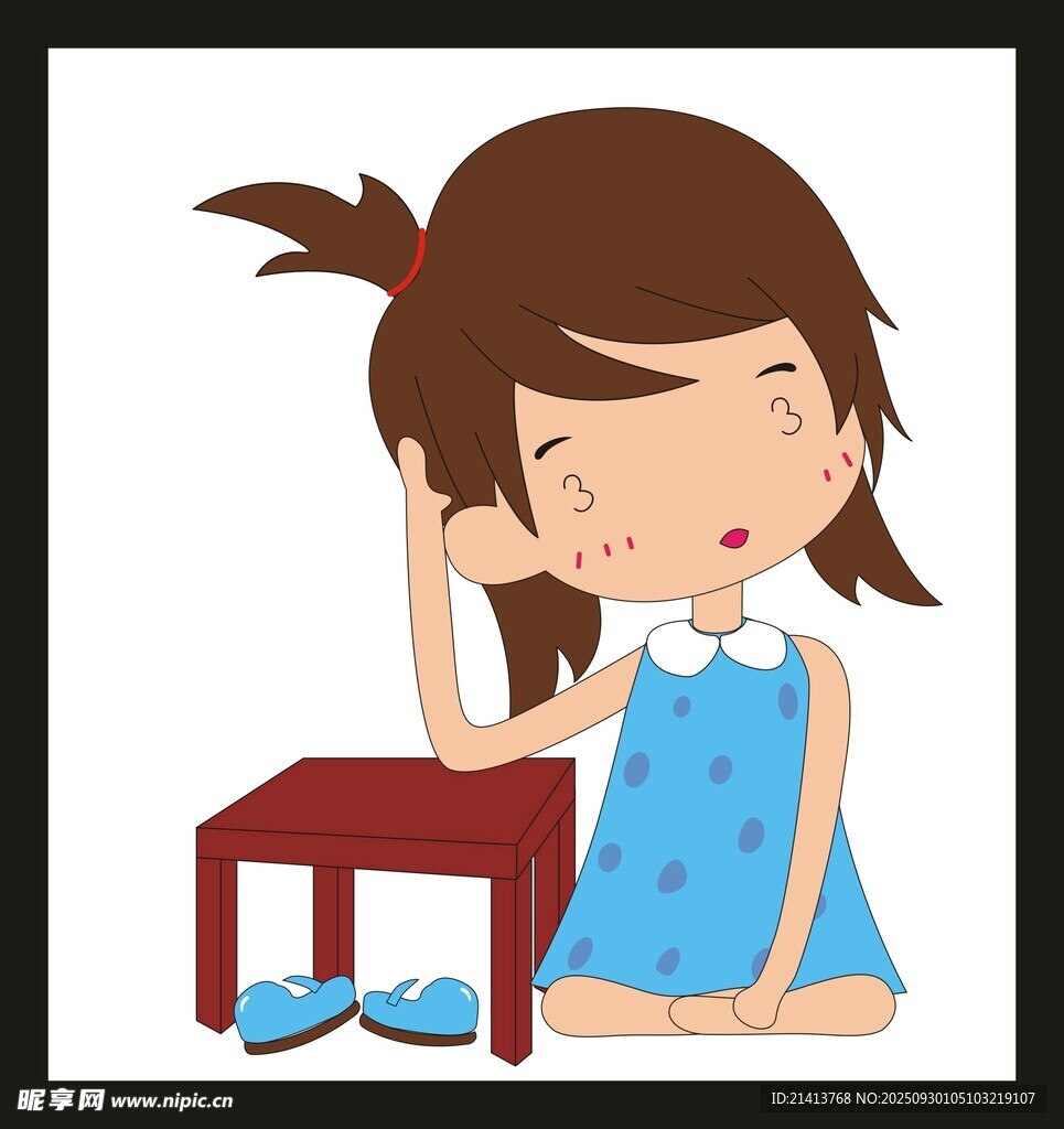 小女孩桌邊困倦模樣