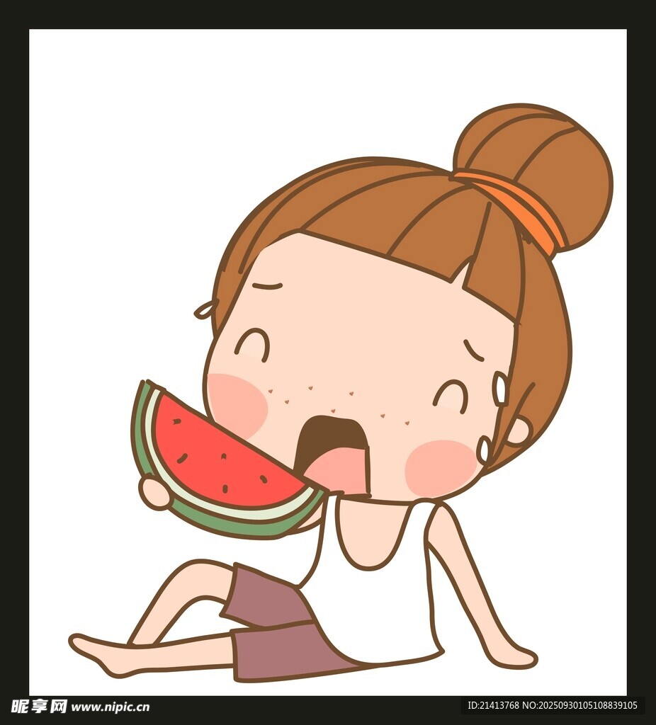 可愛(ài)女孩開(kāi)心吃西瓜