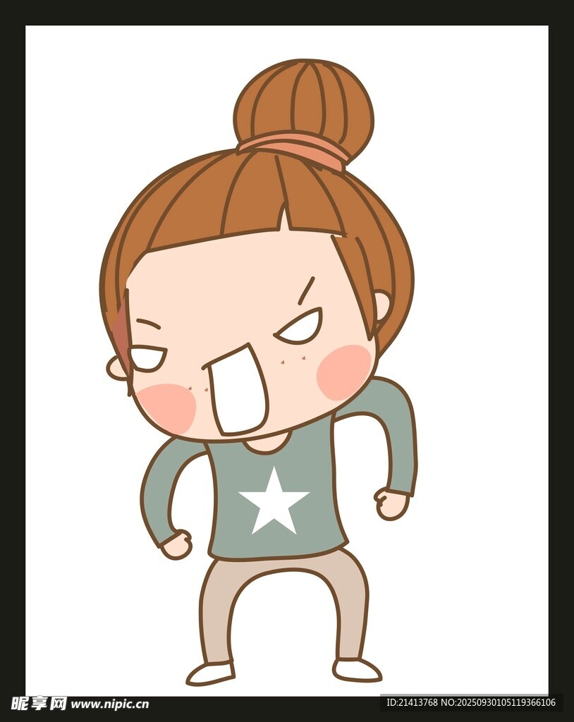 憤怒卡通女孩做搞怪表情