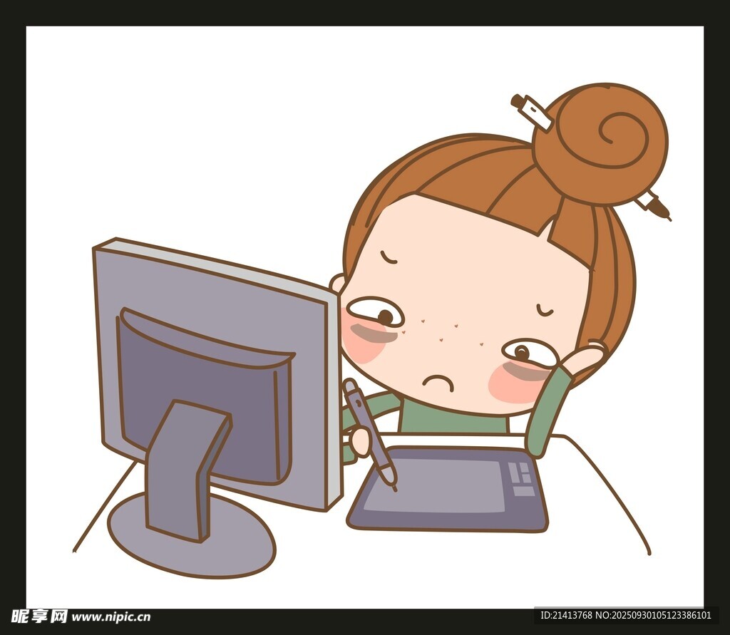 女孩專注電腦前工作